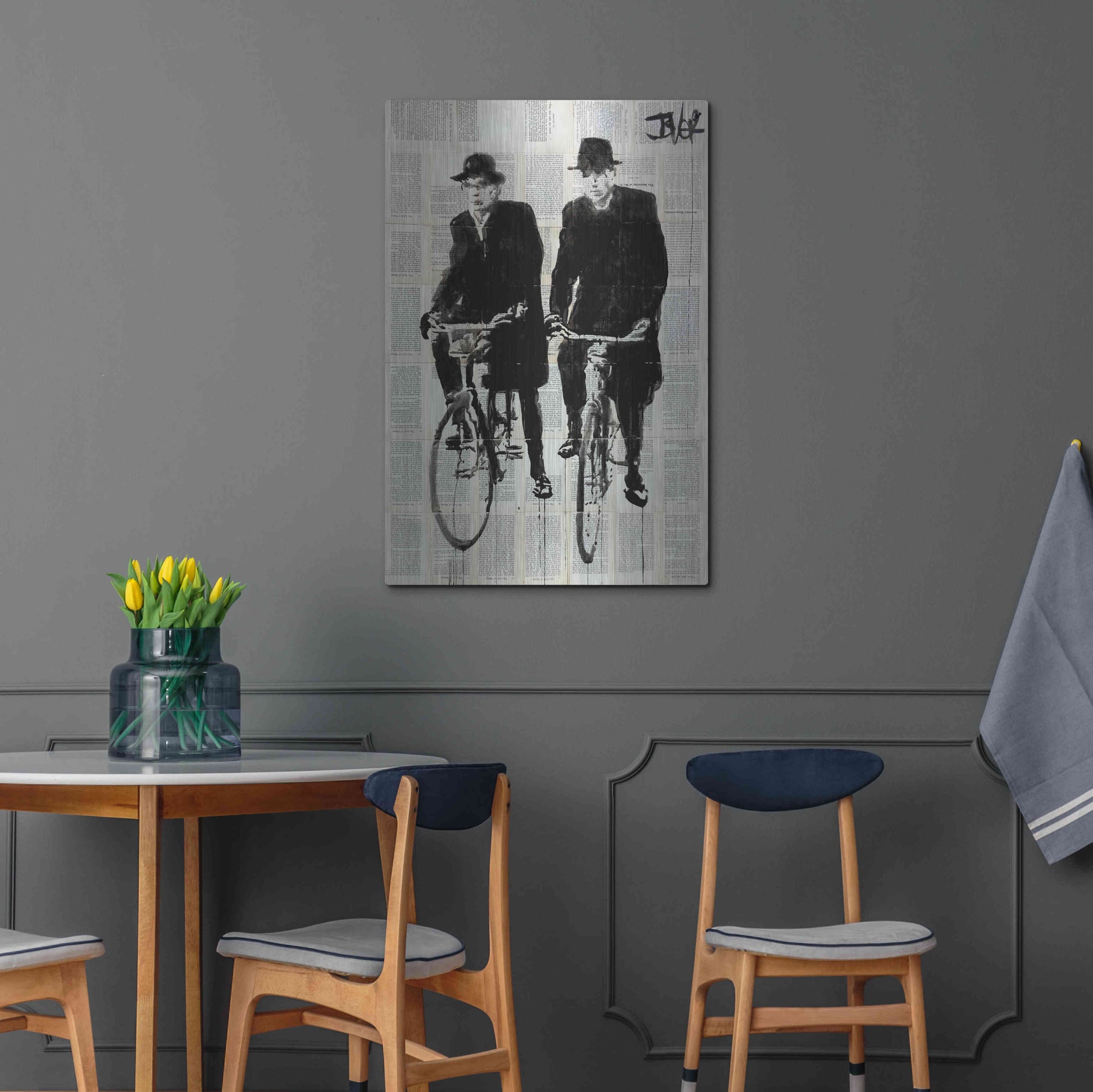 Luxe Metal Art 'Two Men On Bikes' by Loui Jover, Metal Wall Art,24x36