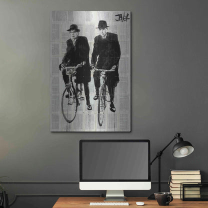 Luxe Metal Art 'Two Men On Bikes' by Loui Jover, Metal Wall Art,24x36