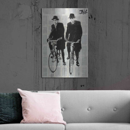 Luxe Metal Art 'Two Men On Bikes' by Loui Jover, Metal Wall Art,24x36