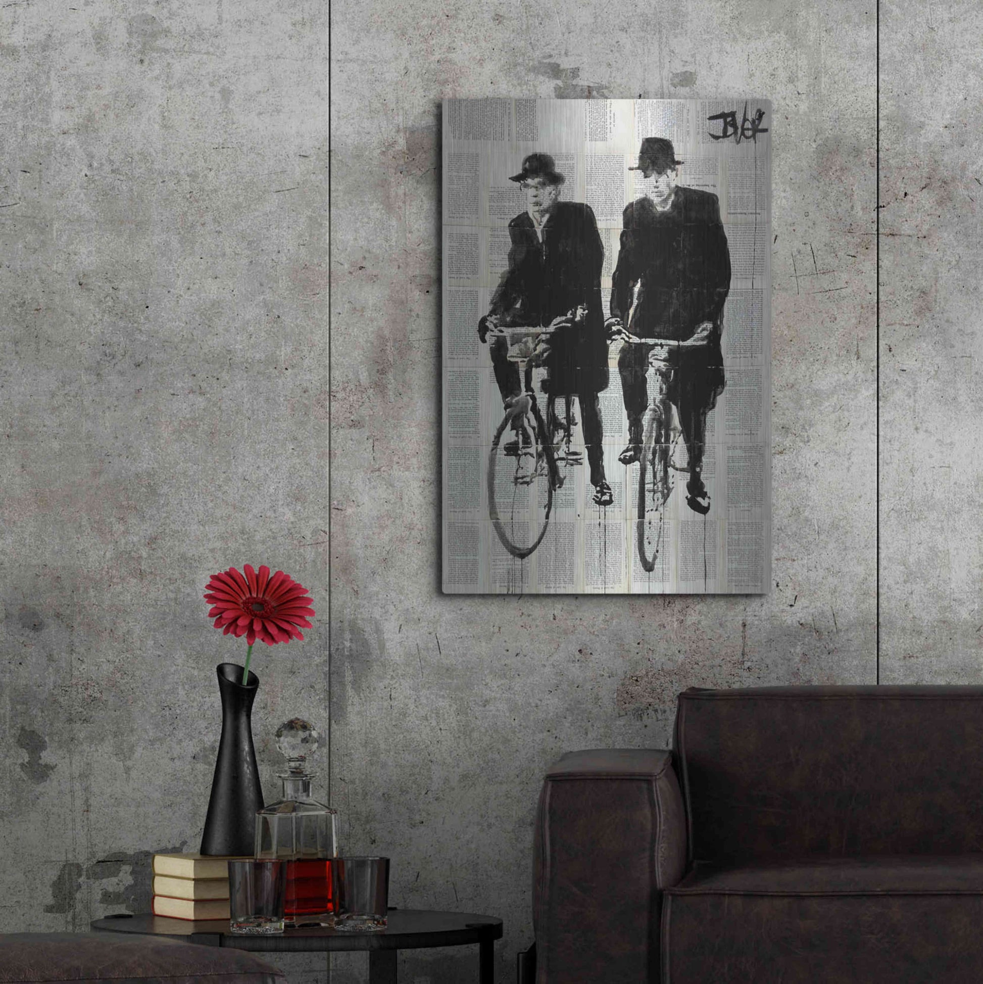 Luxe Metal Art 'Two Men On Bikes' by Loui Jover, Metal Wall Art,24x36