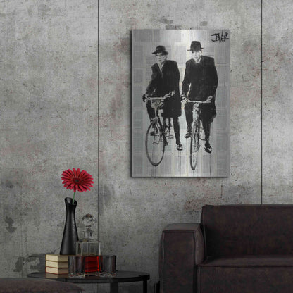 Luxe Metal Art 'Two Men On Bikes' by Loui Jover, Metal Wall Art,24x36