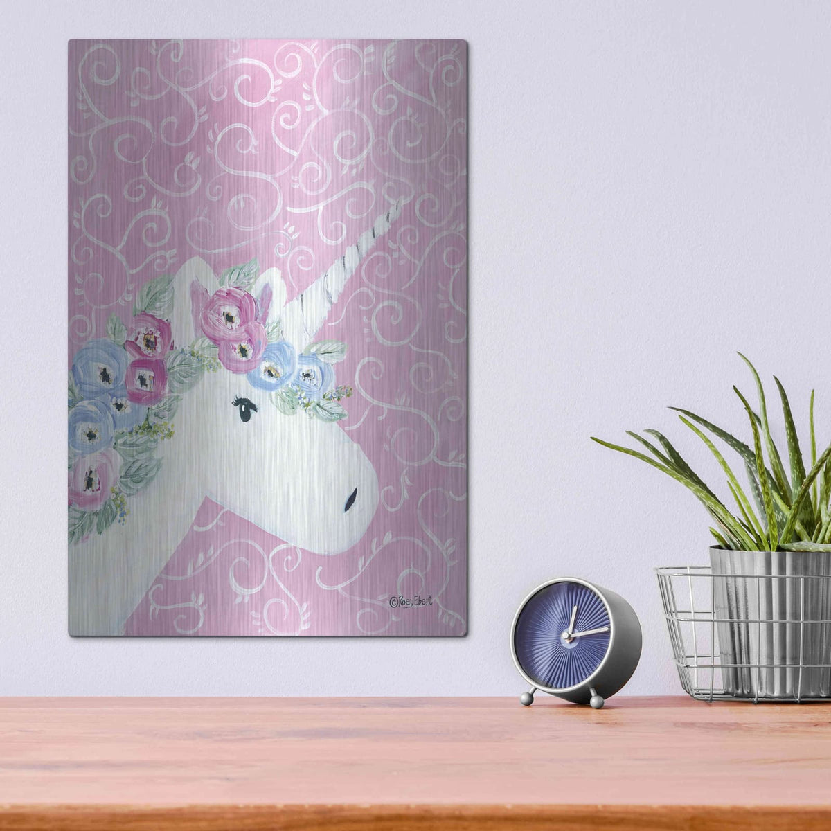 'Floral Unicorn II' by Roey Ebert – Metal Wall Art, 12x16 room view