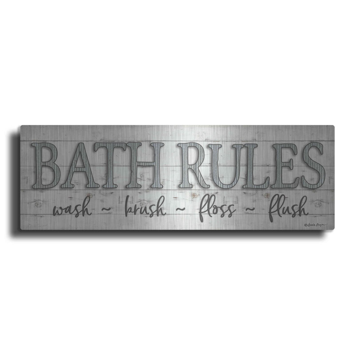 'Bath Rules' by Susie Boyer – Metal Wall Art