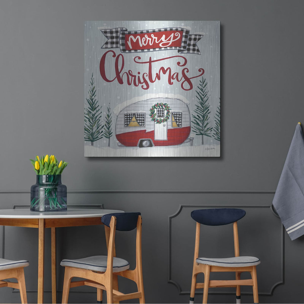 'Merry Christmas Camper' by Sara Baker – Metal Wall Art, 36x36 room view