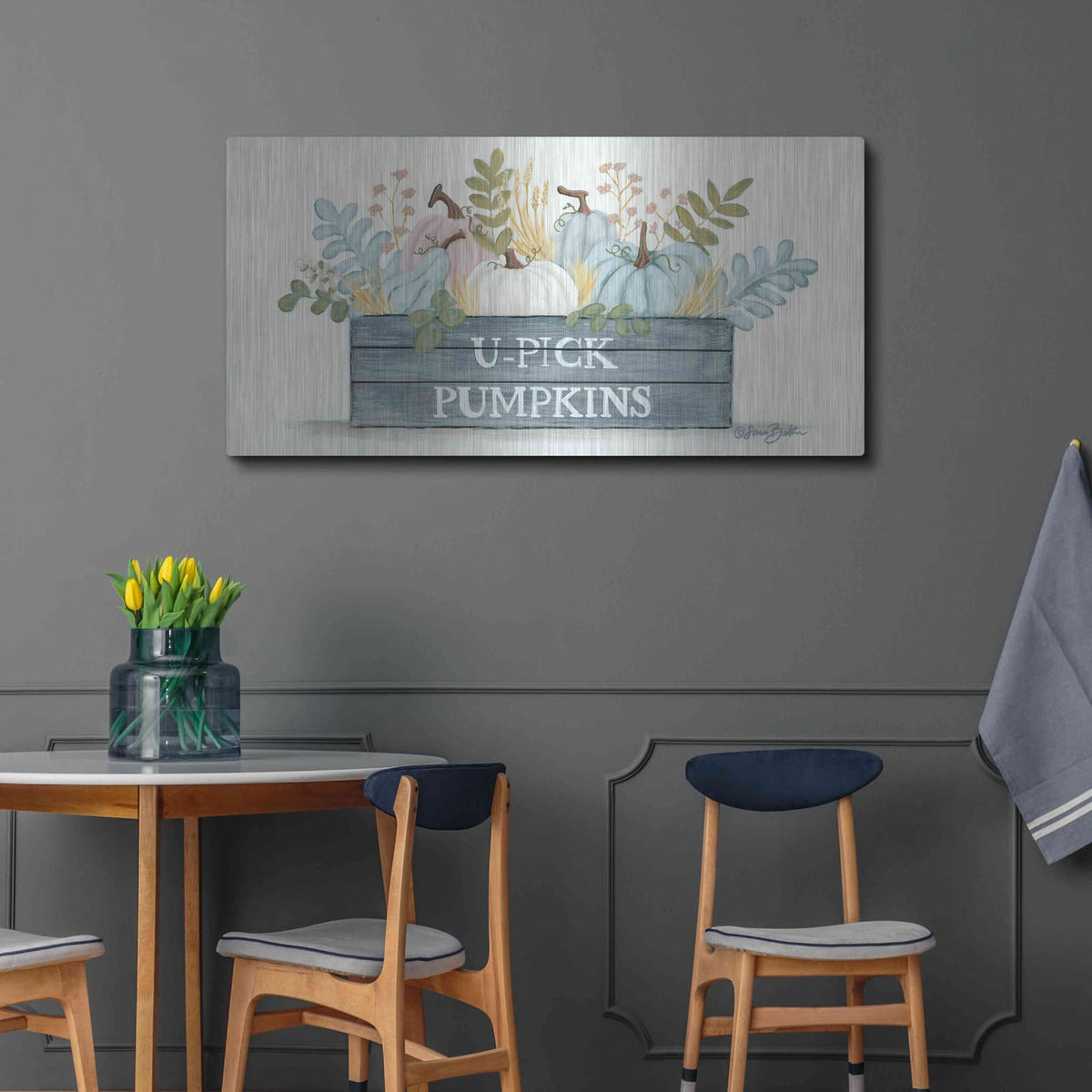 'U-Pick Pumpkins' by Sara Baker – Metal Wall Art, 48x24 room view