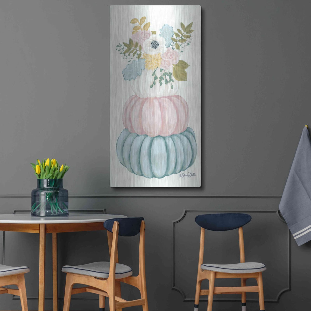 'Floral Pumpkins' by Sara Baker – Metal Wall Art, 24x48 room view