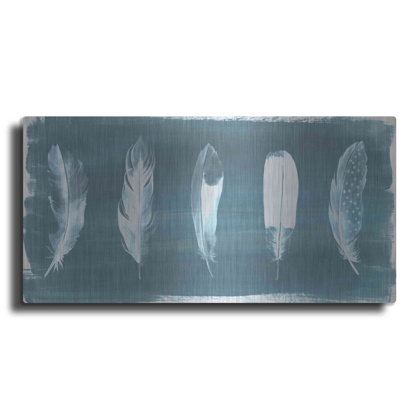 Luxe Metal Art 'Feathers on Dusty Teal' by Grace Popp, Metal Wall Art