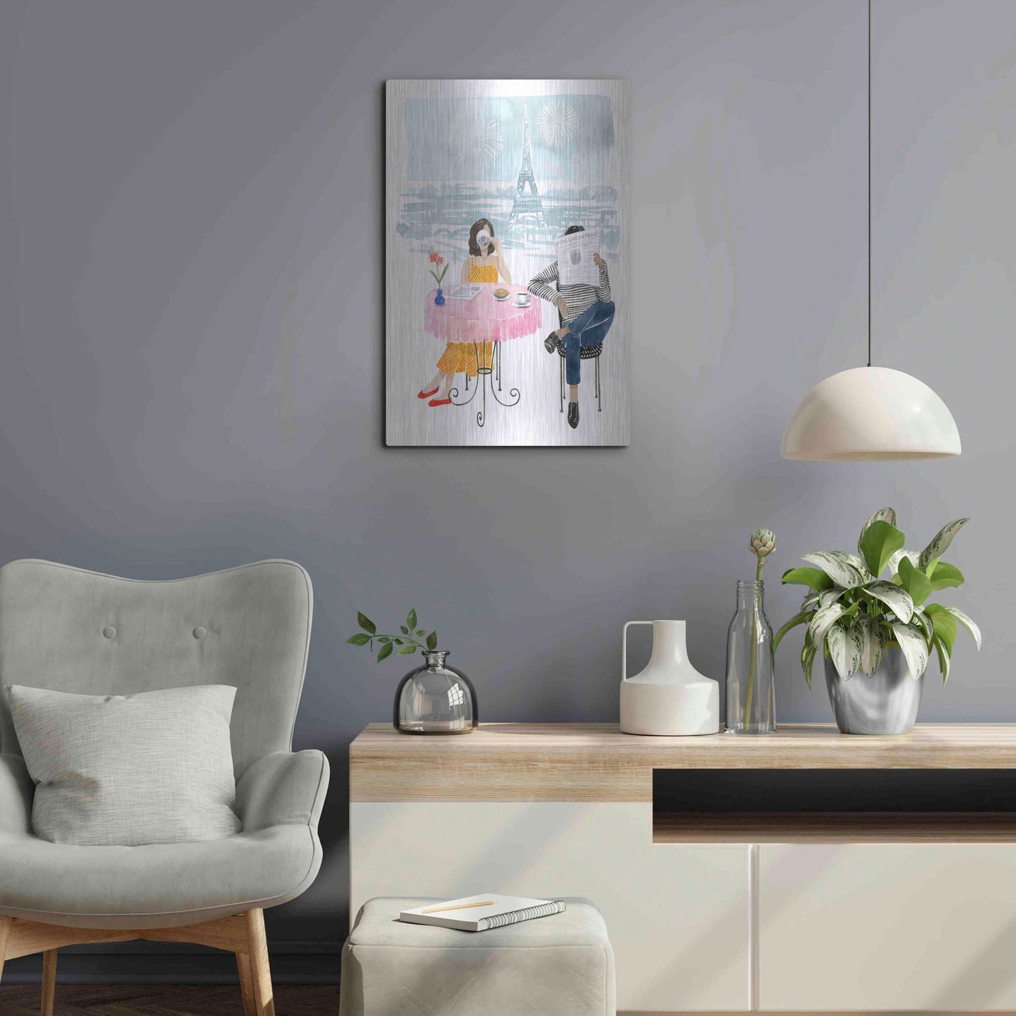 Luxe Metal Art 'Paris in Love II' by Grace Popp, Metal Wall Art,16x24