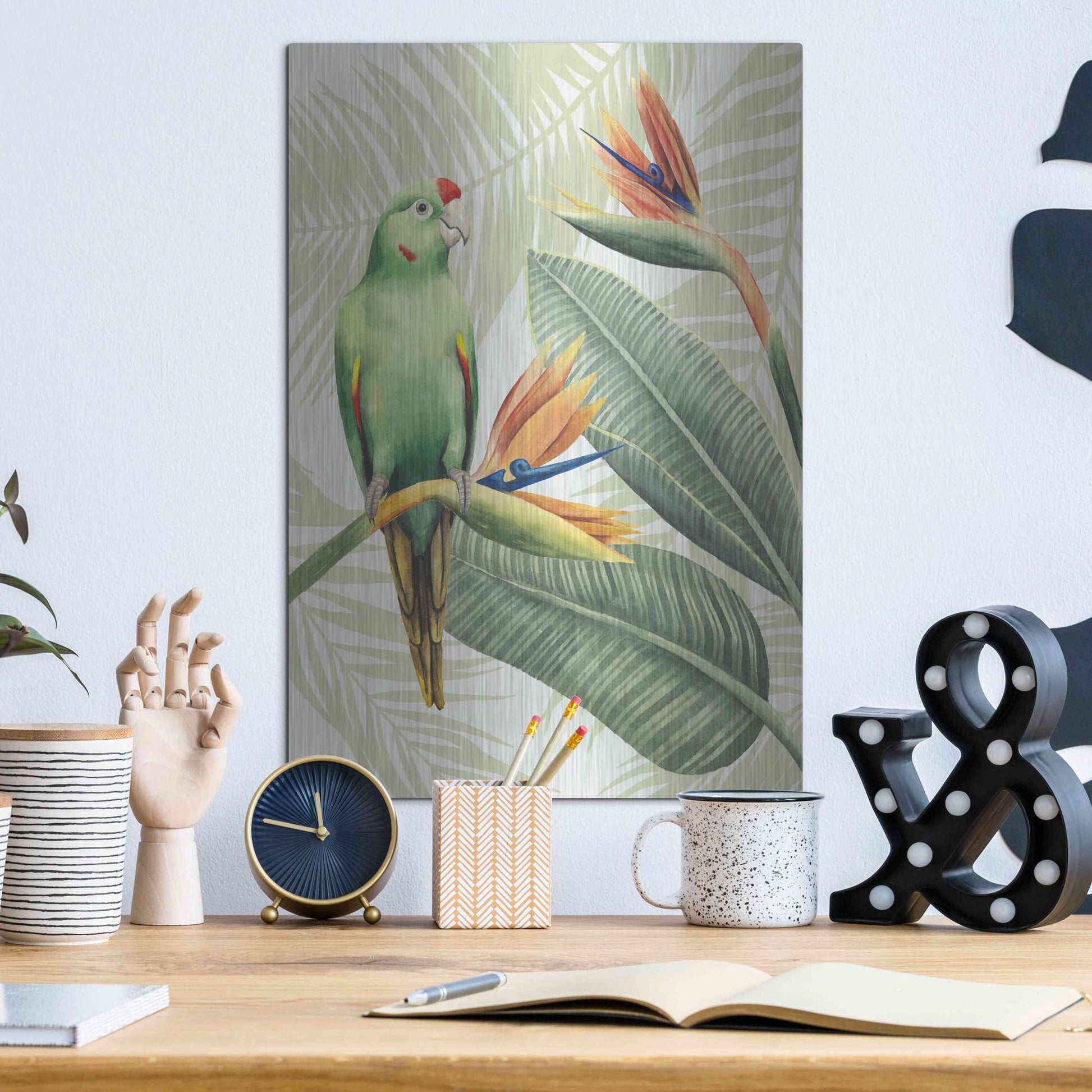 Luxe Metal Art 'Avian Paradise IV' by Grace Popp, Metal Wall Art,12x16