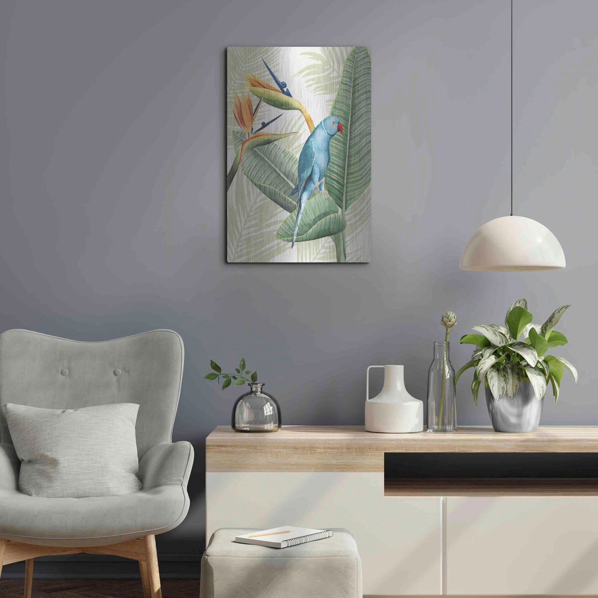 Luxe Metal Art 'Avian Paradise III' by Grace Popp, Metal Wall Art,16x24