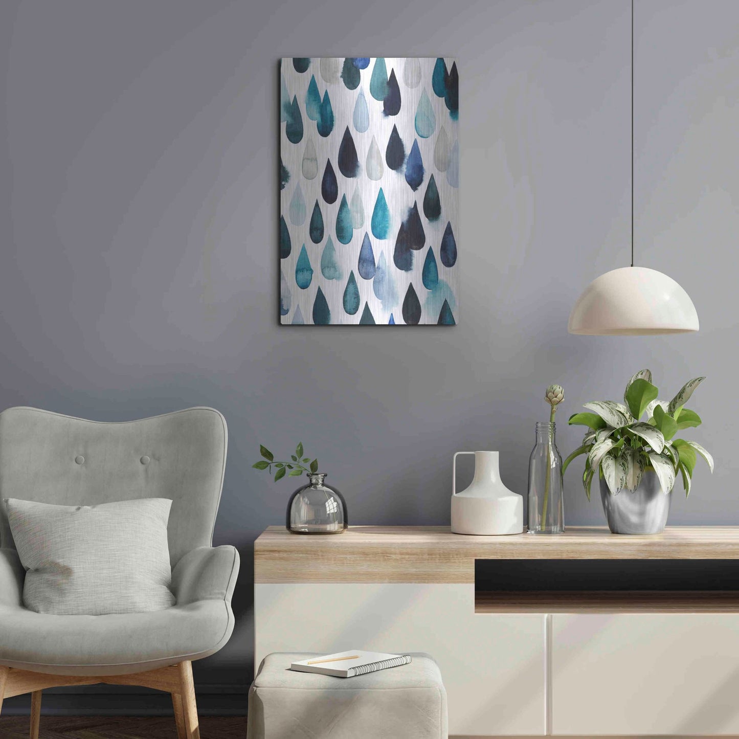 Luxe Metal Art 'Water Drops II' by Grace Popp, Metal Wall Art,16x24