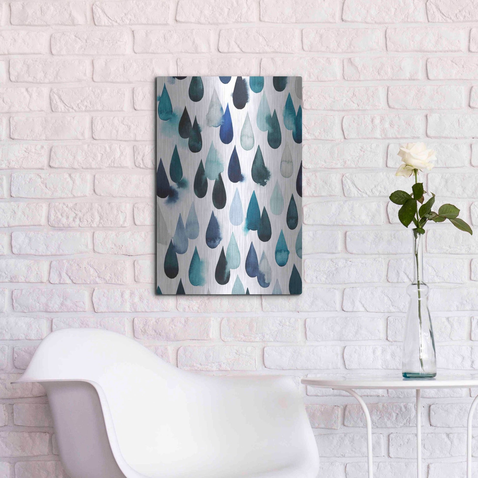 Luxe Metal Art 'Water Drops I' by Grace Popp, Metal Wall Art,16x24