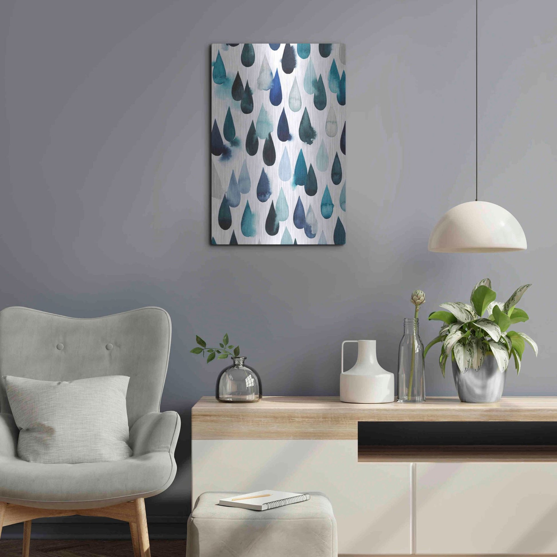 Luxe Metal Art 'Water Drops I' by Grace Popp, Metal Wall Art,16x24