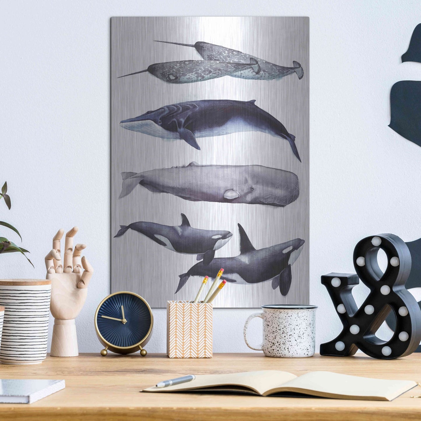 Luxe Metal Art 'Whale Stack II' by Grace Popp, Metal Wall Art,12x16