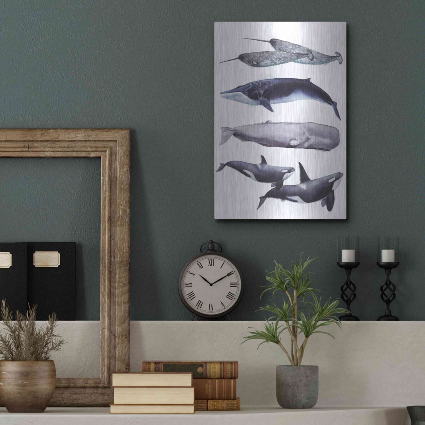 Luxe Metal Art 'Whale Stack II' by Grace Popp, Metal Wall Art,12x16