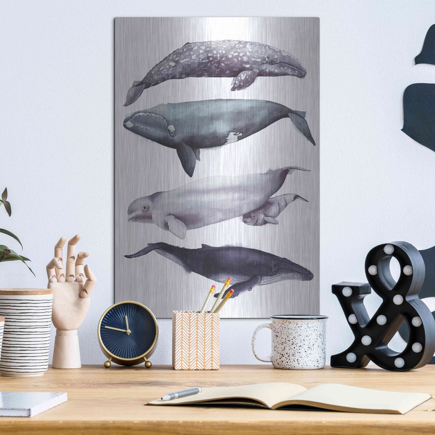 Luxe Metal Art 'Whale Stack I' by Grace Popp, Metal Wall Art,12x16