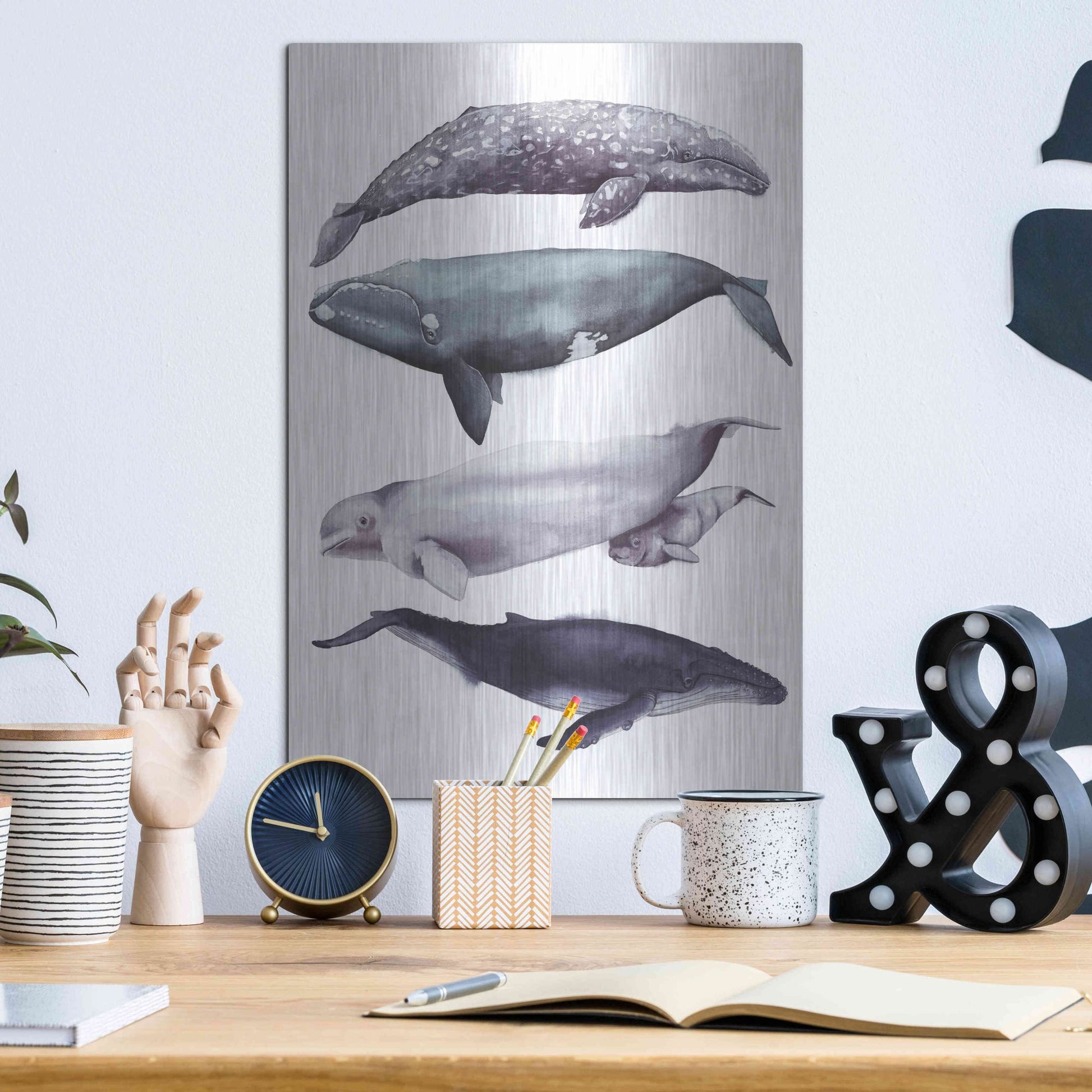 Luxe Metal Art 'Whale Stack I' by Grace Popp, Metal Wall Art,12x16