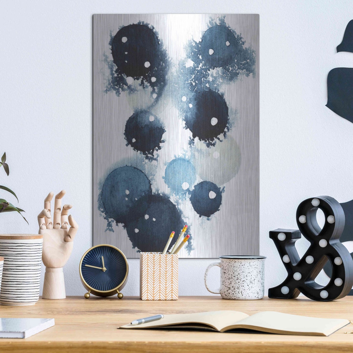 Luxe Metal Art 'Blue Galaxy IV' by Grace Popp, Metal Wall Art,12x16