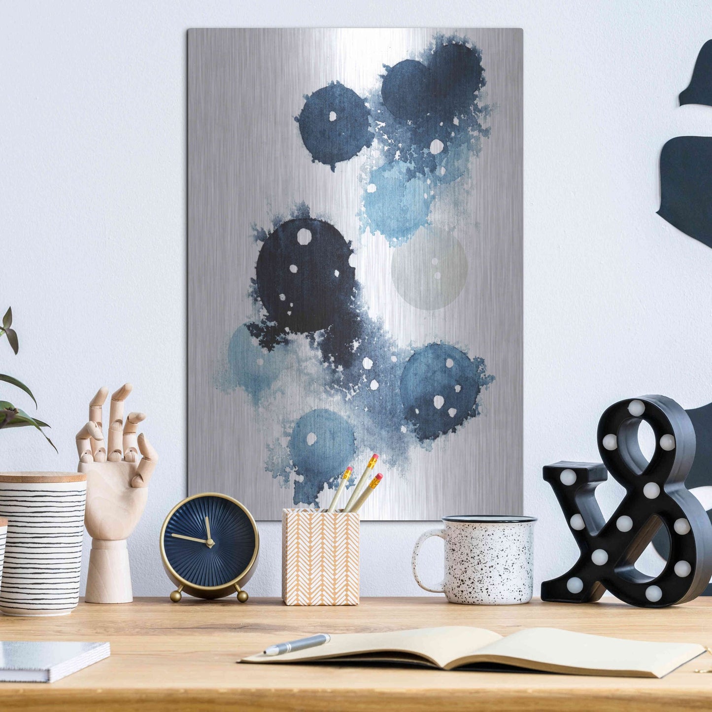 Luxe Metal Art 'Blue Galaxy I' by Grace Popp, Metal Wall Art,12x16