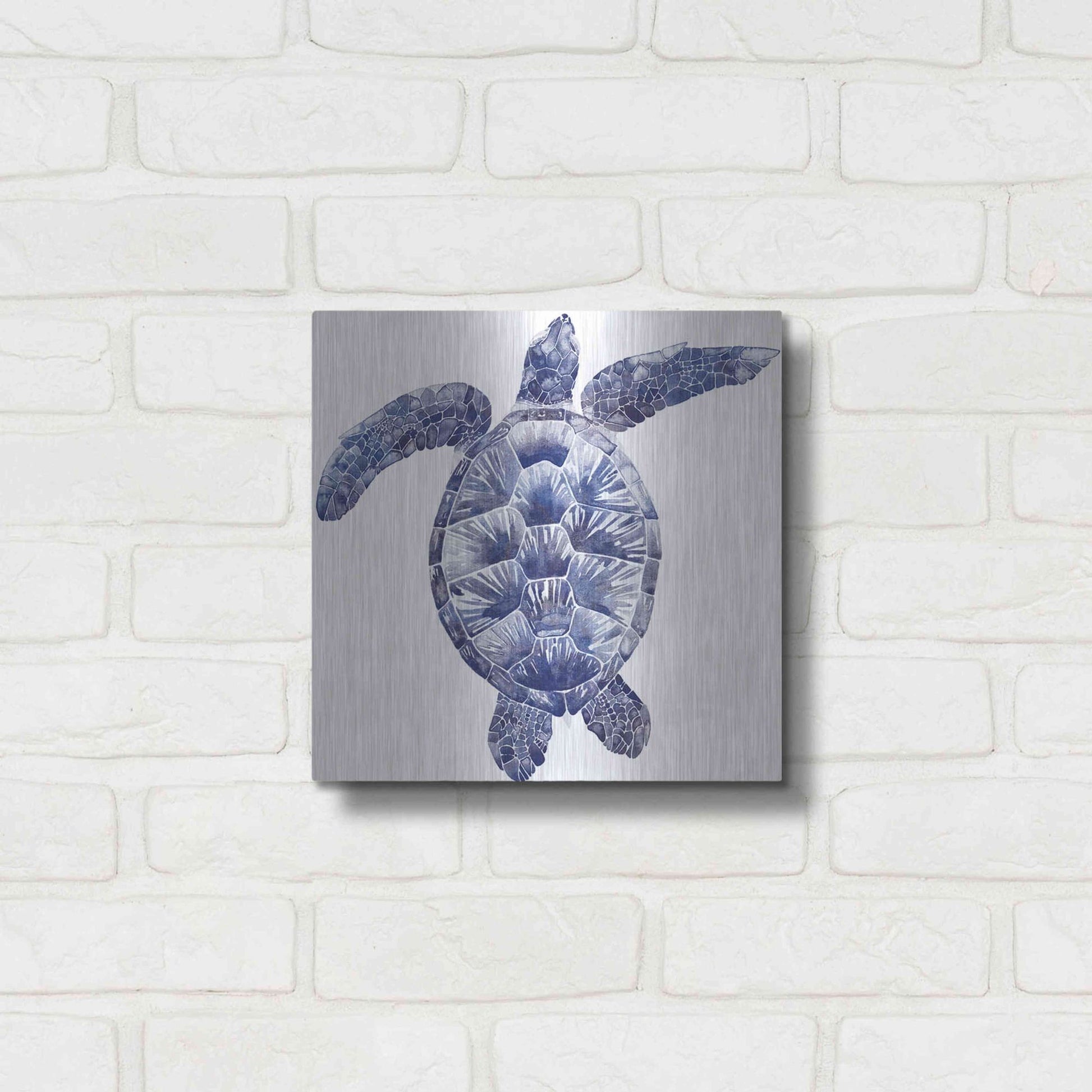 Luxe Metal Art 'Marine Turtle II' by Grace Popp, Metal Wall Art,12x12