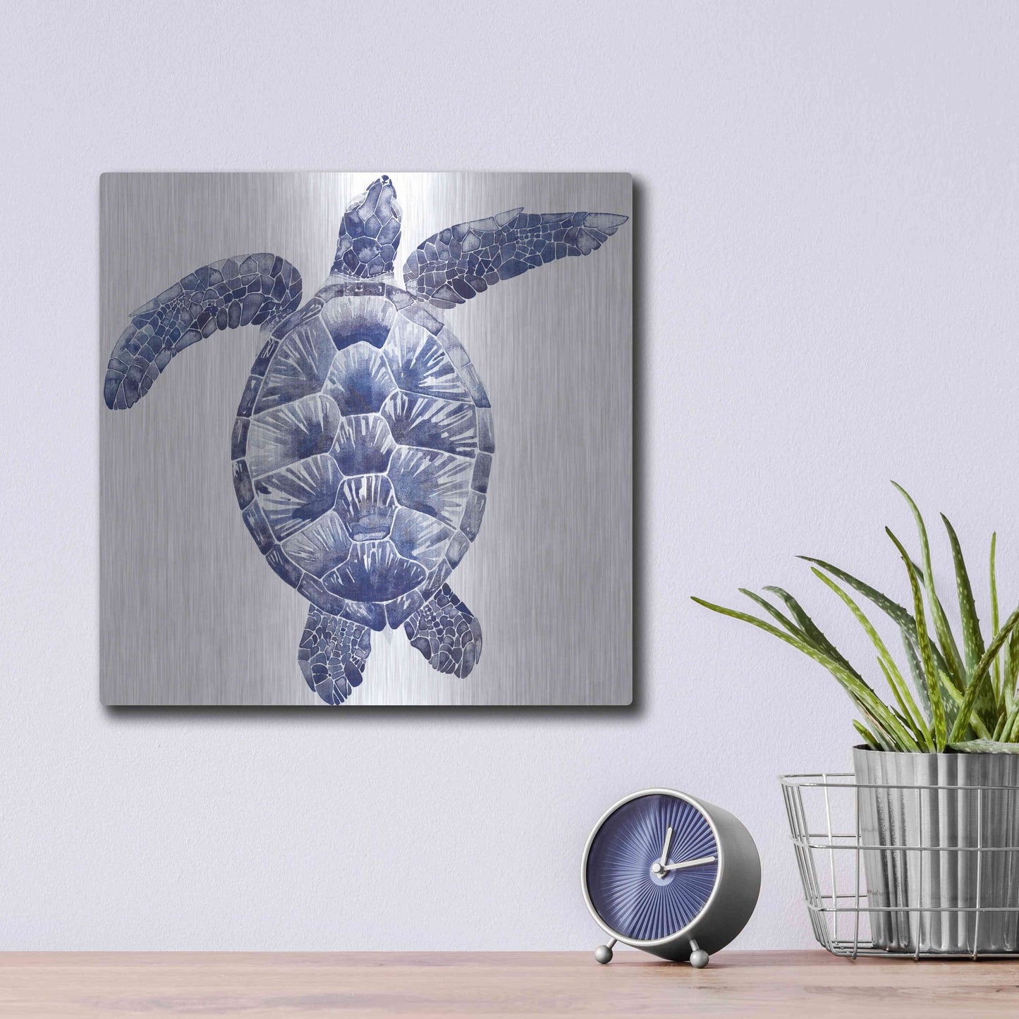 Luxe Metal Art 'Marine Turtle II' by Grace Popp, Metal Wall Art,12x12