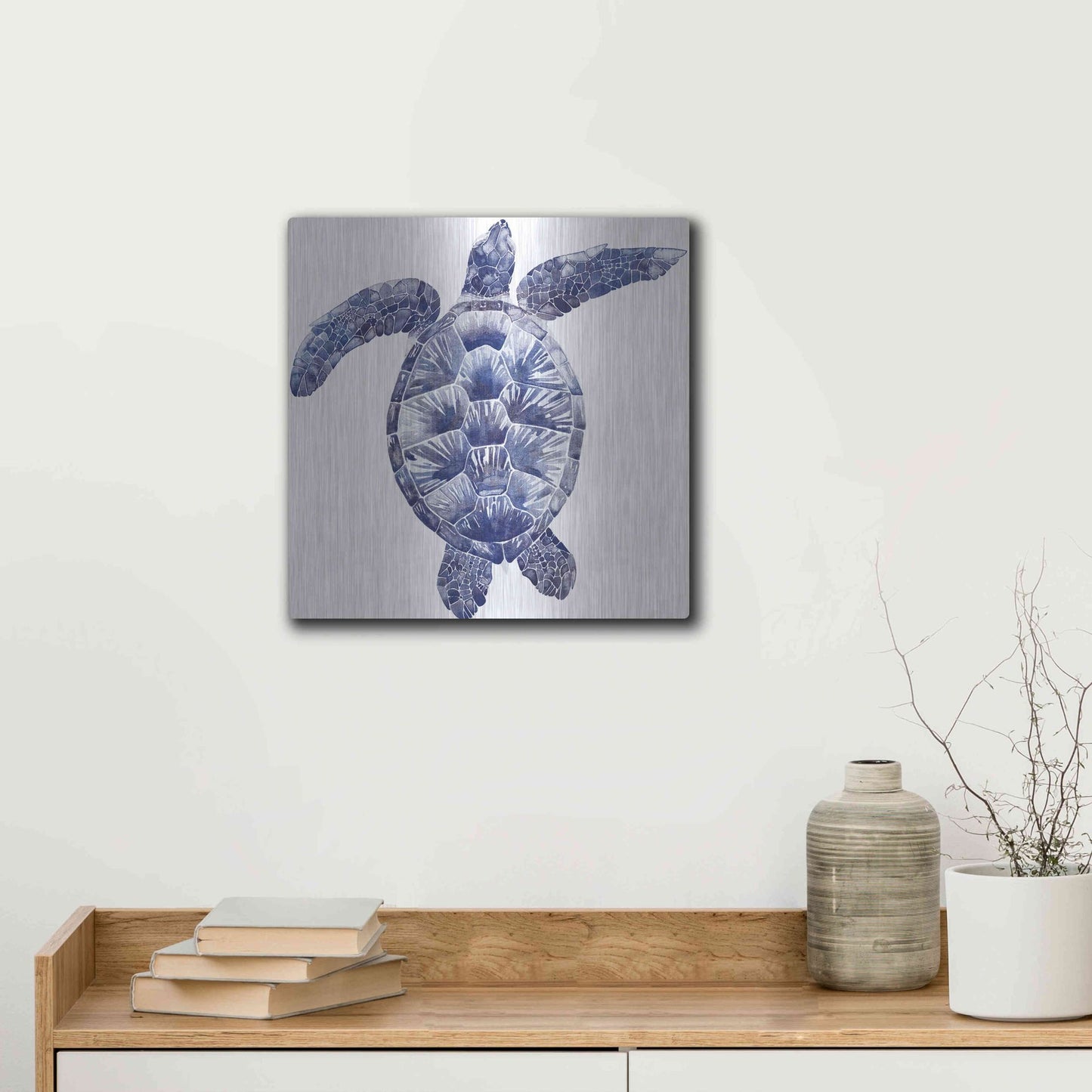 Luxe Metal Art 'Marine Turtle II' by Grace Popp, Metal Wall Art,12x12