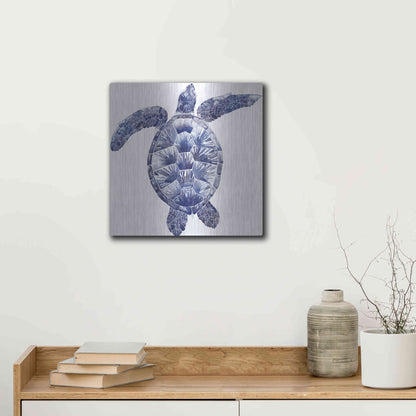 Luxe Metal Art 'Marine Turtle II' by Grace Popp, Metal Wall Art,12x12