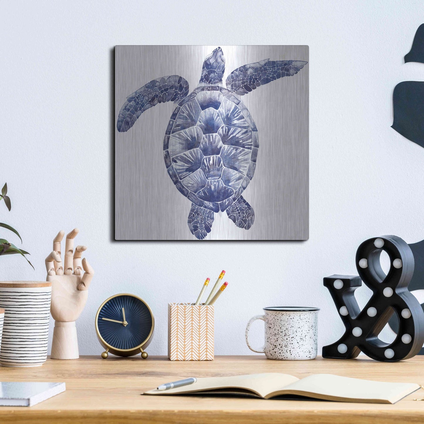 Luxe Metal Art 'Marine Turtle II' by Grace Popp, Metal Wall Art,12x12