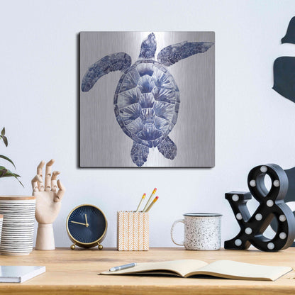 Luxe Metal Art 'Marine Turtle II' by Grace Popp, Metal Wall Art,12x12