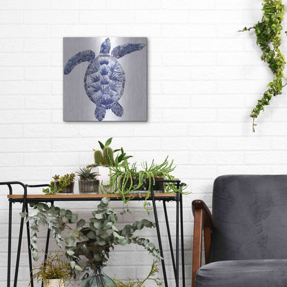 Luxe Metal Art 'Marine Turtle II' by Grace Popp, Metal Wall Art,12x12