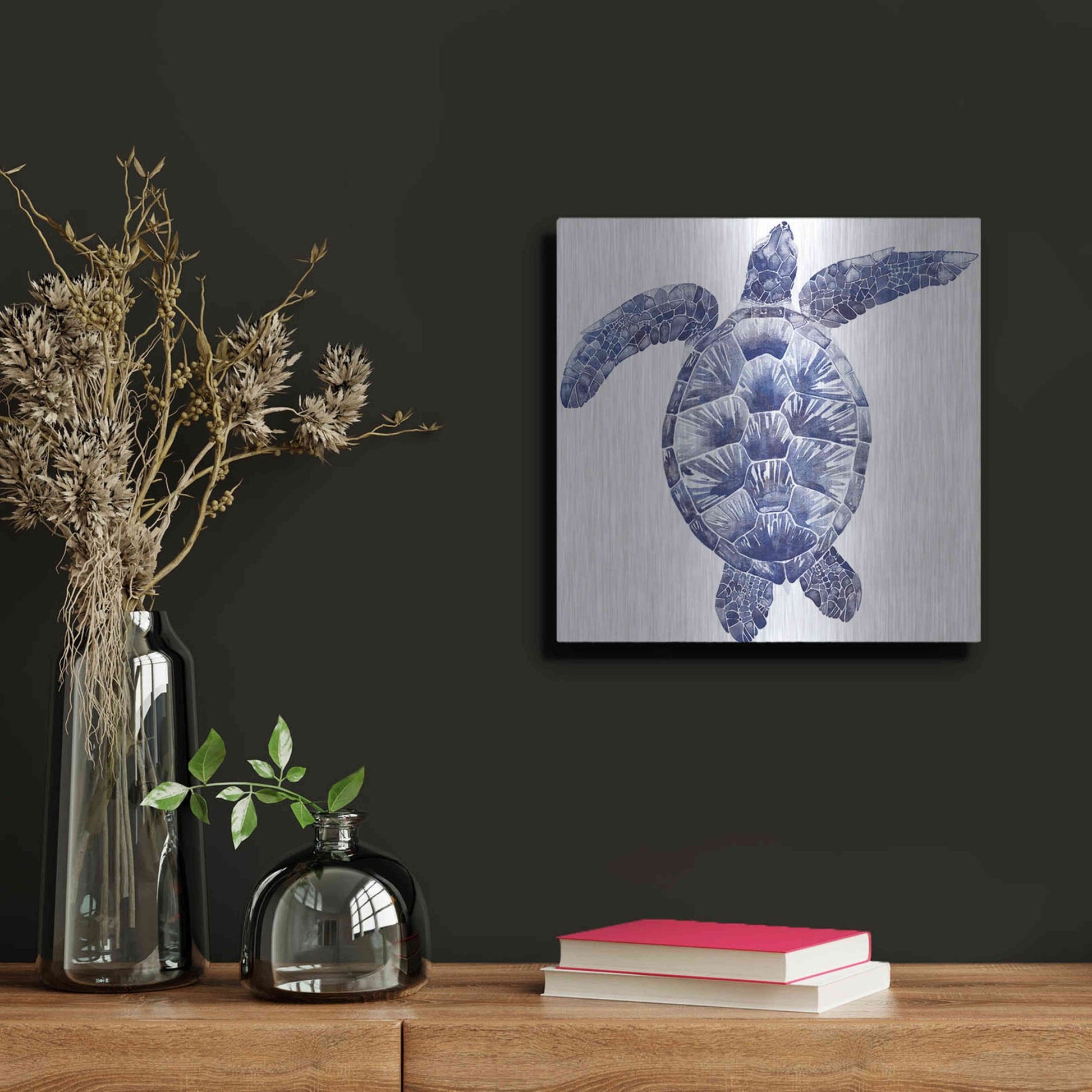 Luxe Metal Art 'Marine Turtle II' by Grace Popp, Metal Wall Art,12x12