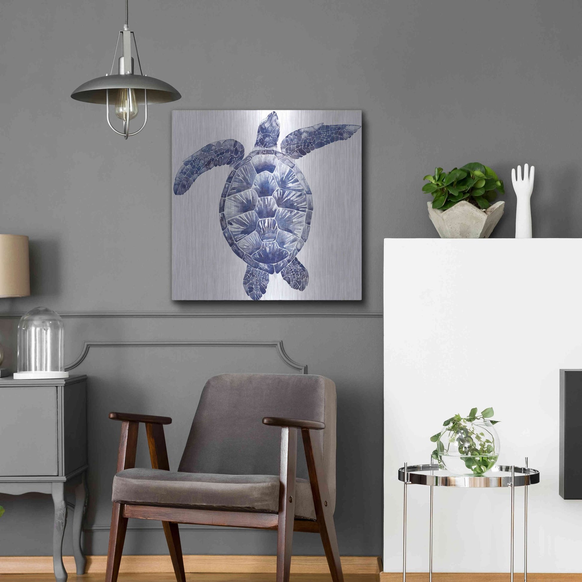 Luxe Metal Art 'Marine Turtle II' by Grace Popp, Metal Wall Art,24x24