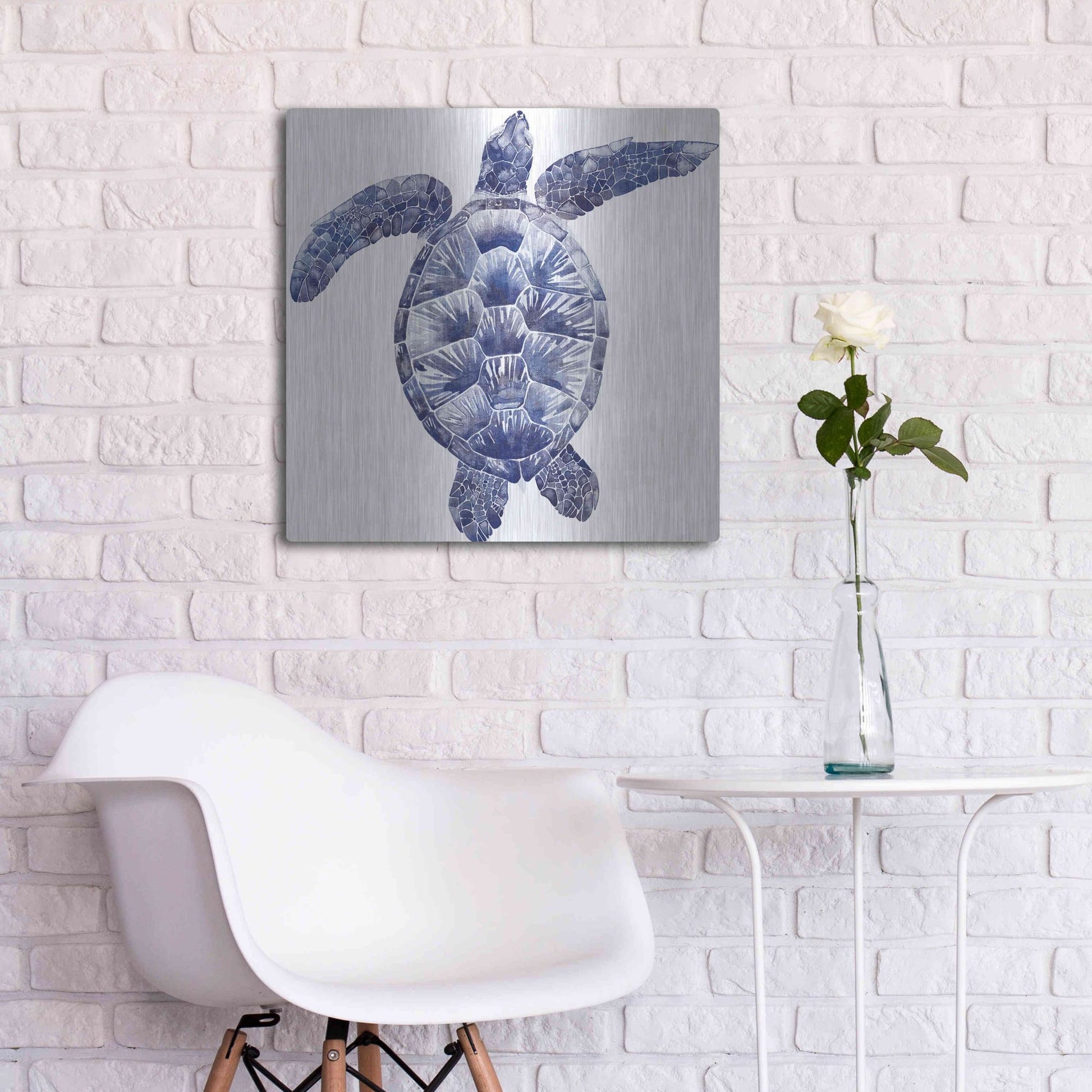 Luxe Metal Art 'Marine Turtle II' by Grace Popp, Metal Wall Art,24x24