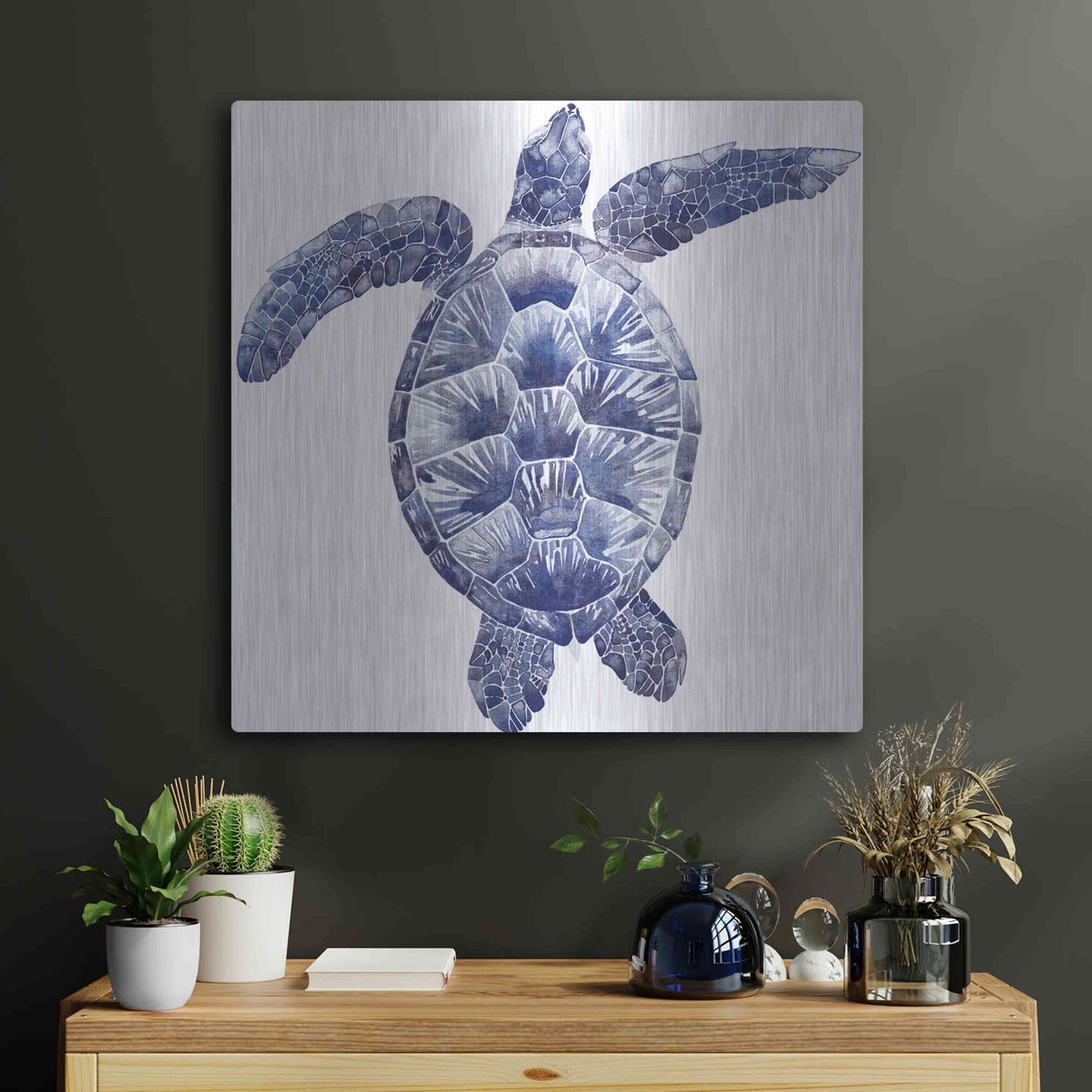 Luxe Metal Art 'Marine Turtle II' by Grace Popp, Metal Wall Art,24x24