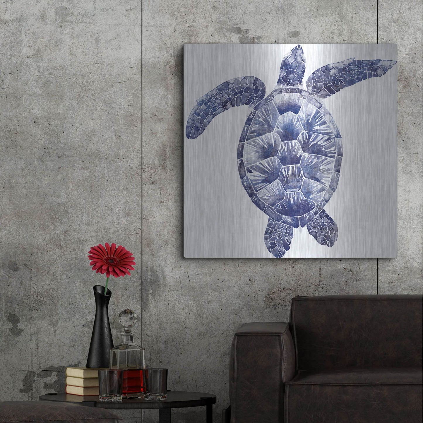 Luxe Metal Art 'Marine Turtle II' by Grace Popp, Metal Wall Art,36x36