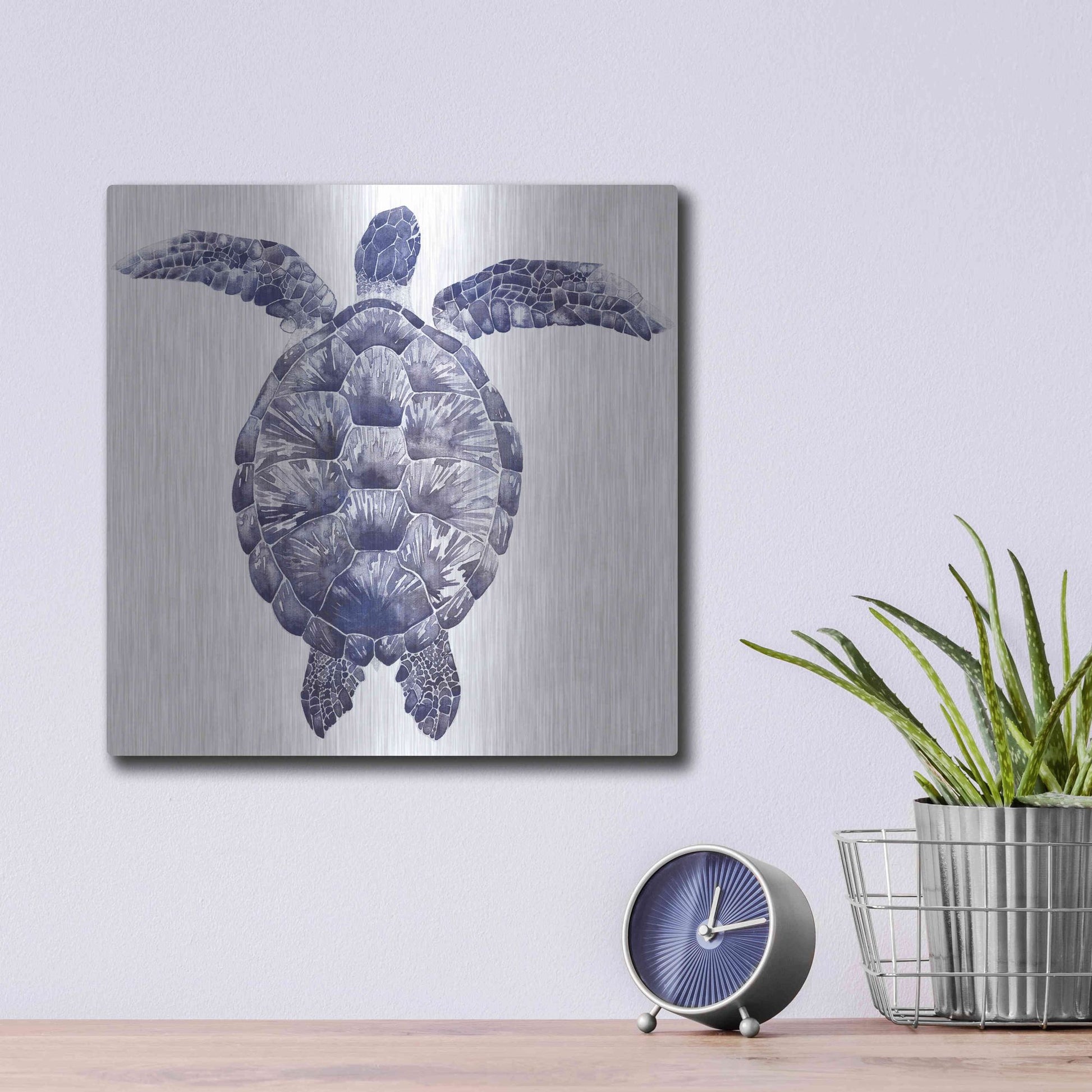Luxe Metal Art 'Marine Turtle I' by Grace Popp, Metal Wall Art,12x12