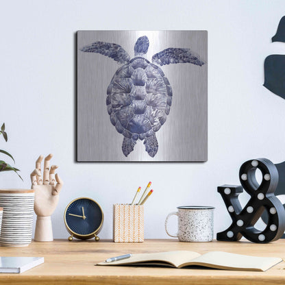 Luxe Metal Art 'Marine Turtle I' by Grace Popp, Metal Wall Art,12x12