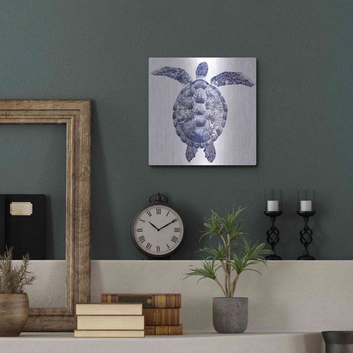Luxe Metal Art 'Marine Turtle I' by Grace Popp, Metal Wall Art,12x12