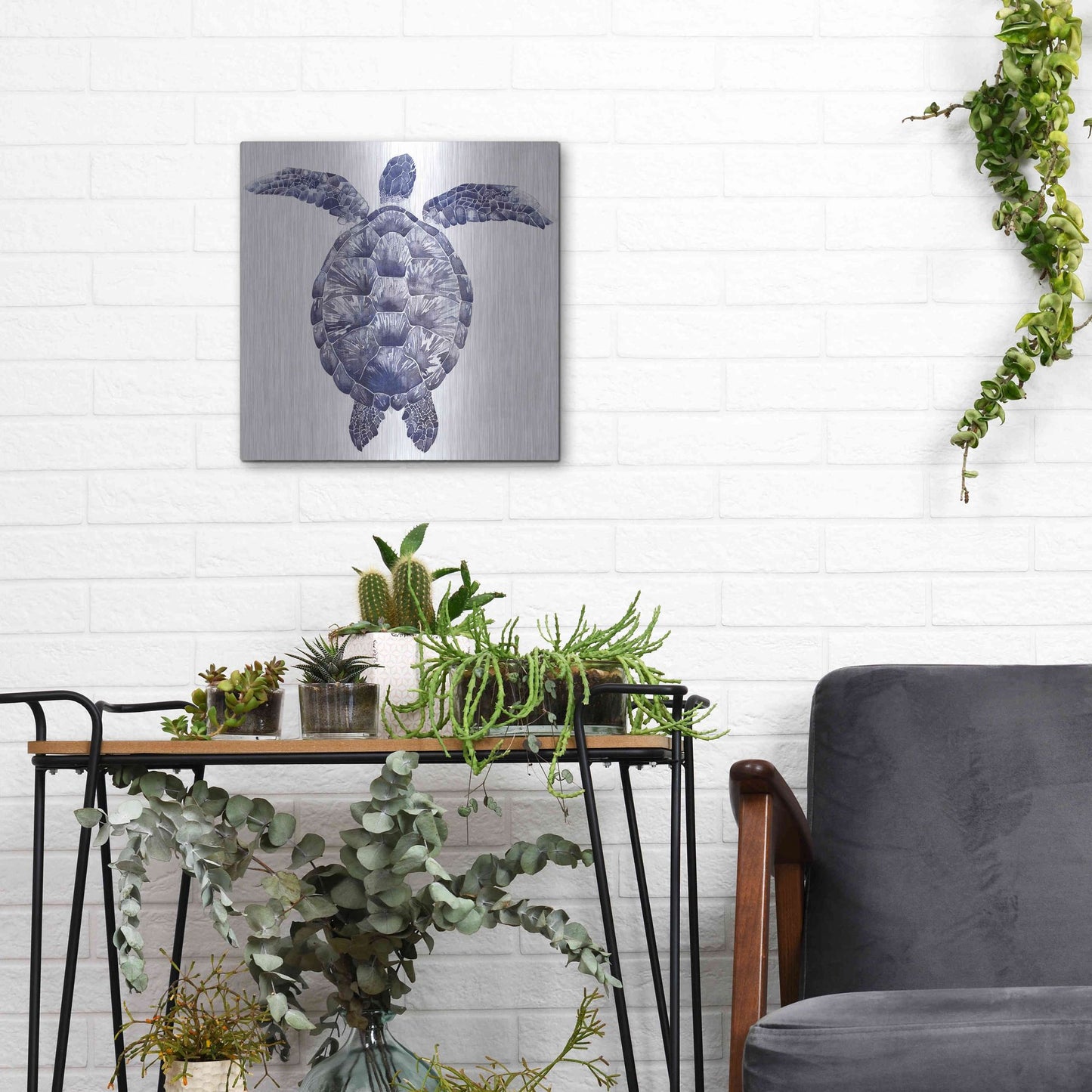 Luxe Metal Art 'Marine Turtle I' by Grace Popp, Metal Wall Art,12x12