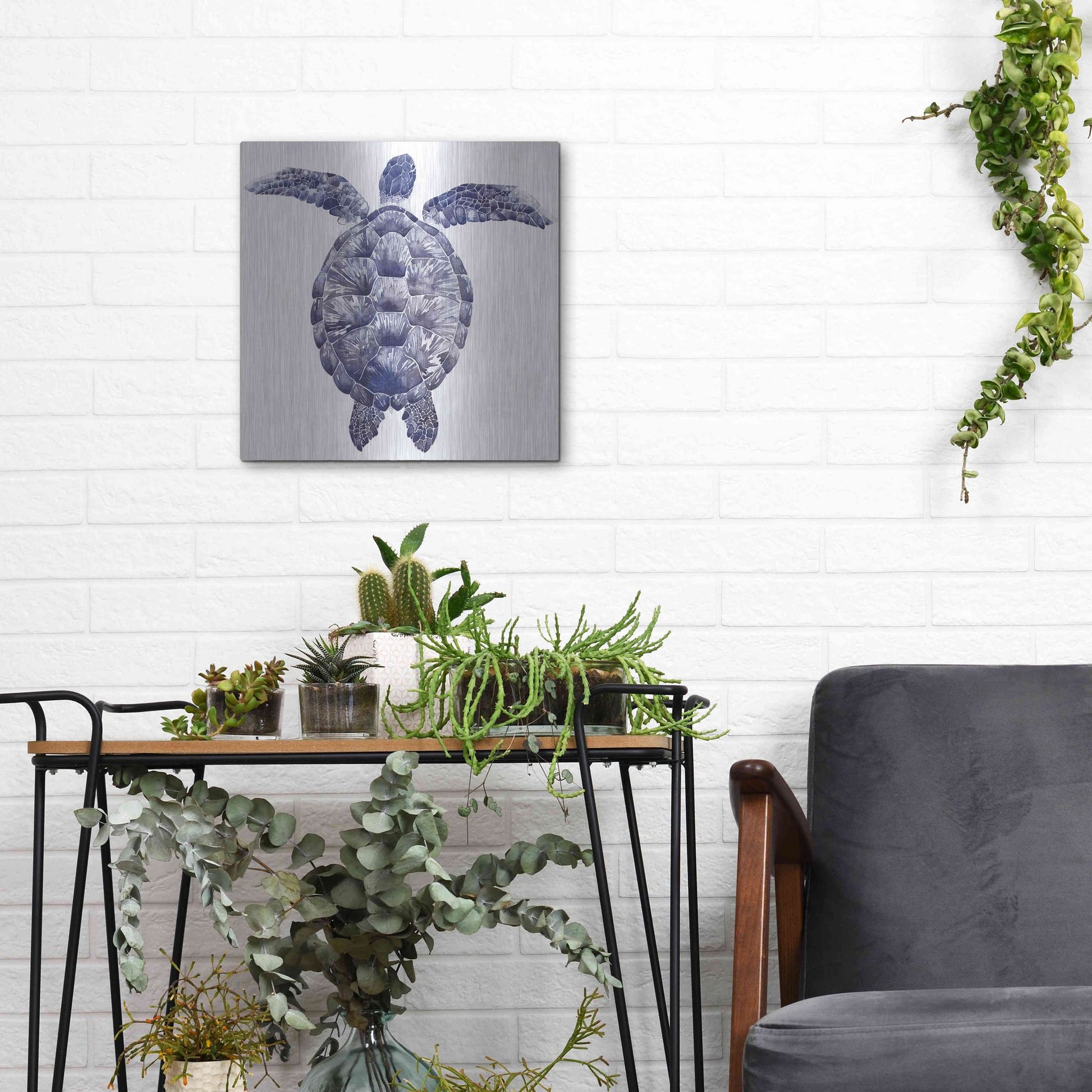 Luxe Metal Art 'Marine Turtle I' by Grace Popp, Metal Wall Art,12x12