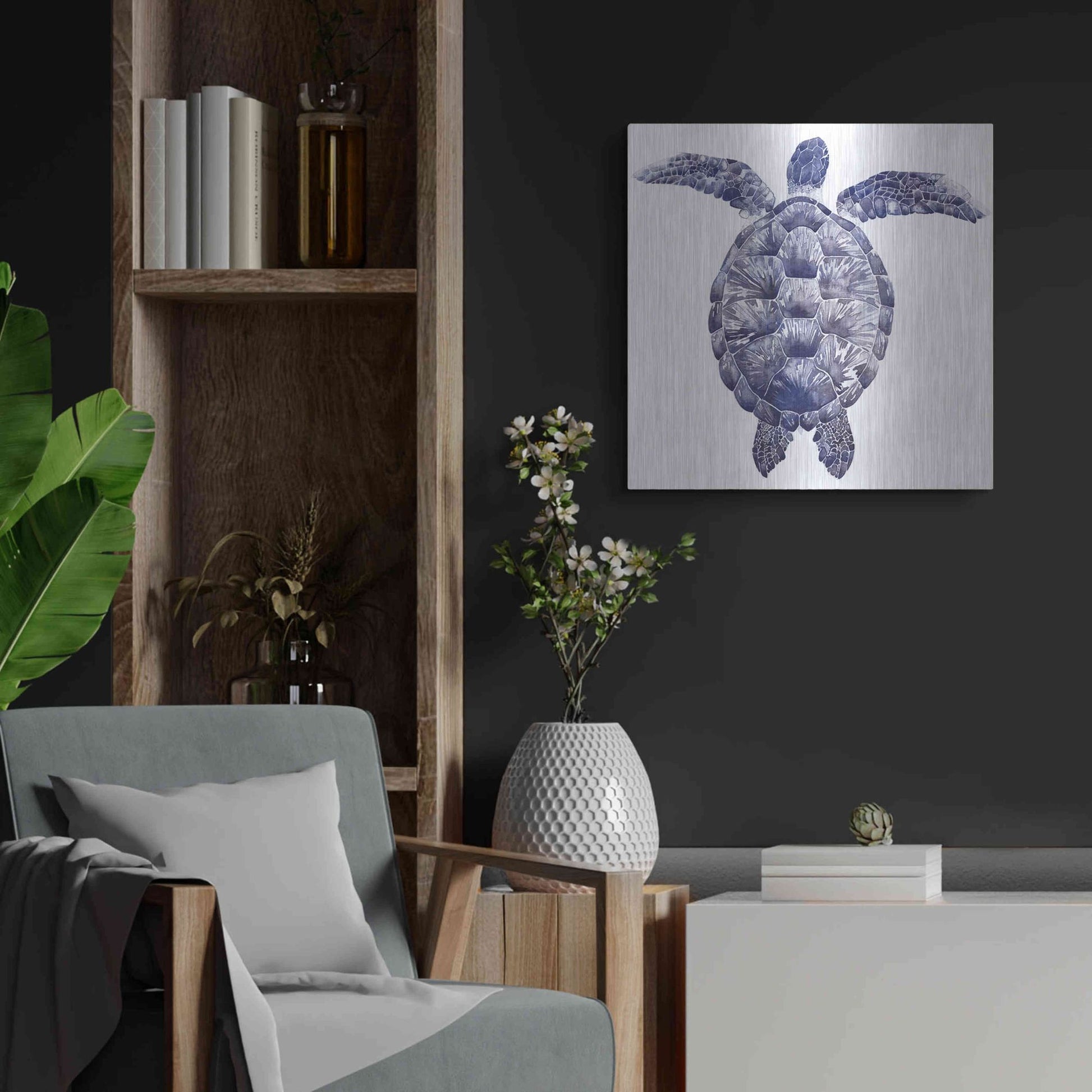 Luxe Metal Art 'Marine Turtle I' by Grace Popp, Metal Wall Art,24x24