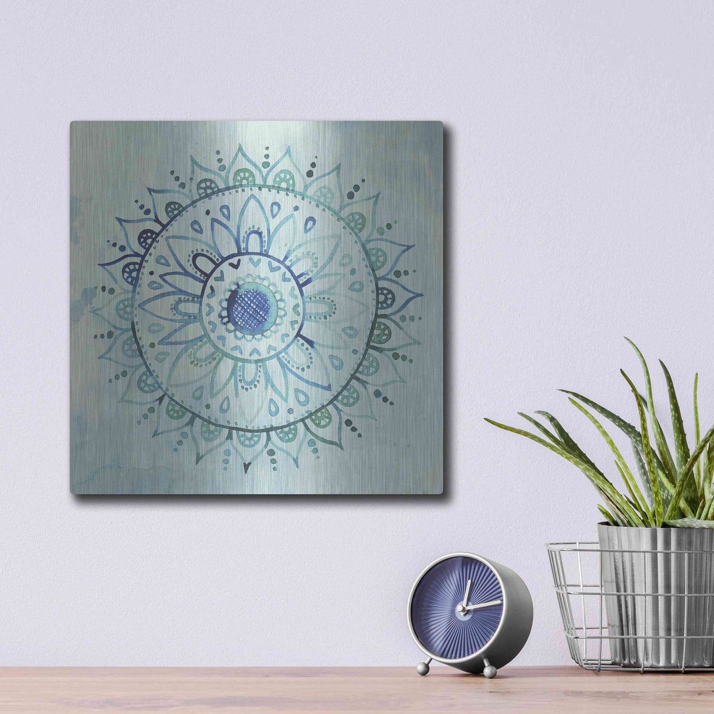Luxe Metal Art 'Watercolor Mandala I' by Grace Popp, Metal Wall Art,12x12