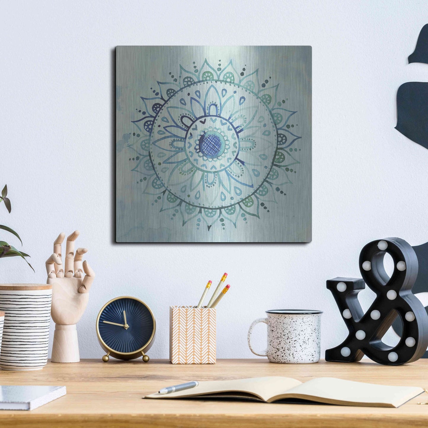 Luxe Metal Art 'Watercolor Mandala I' by Grace Popp, Metal Wall Art,12x12