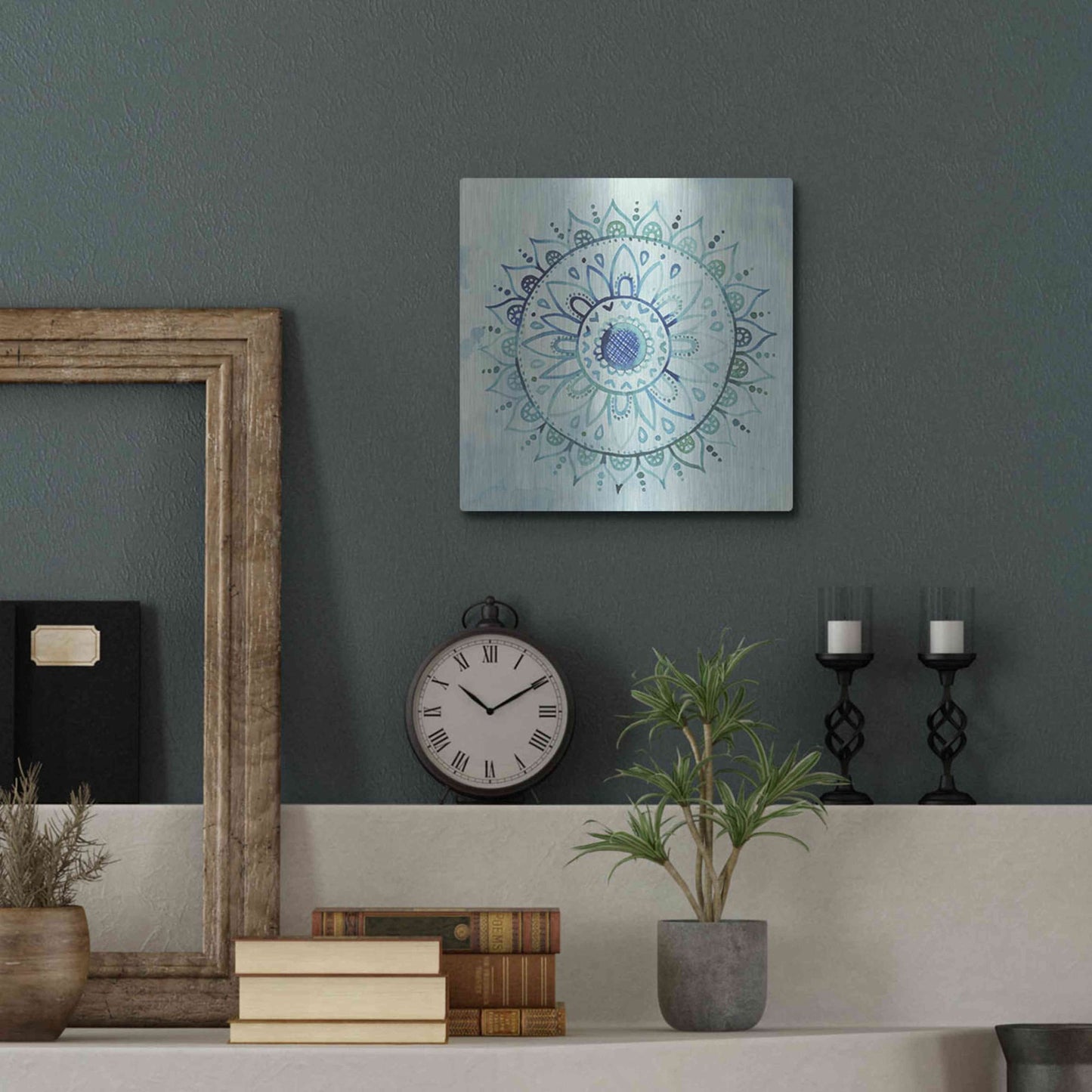 Luxe Metal Art 'Watercolor Mandala I' by Grace Popp, Metal Wall Art,12x12