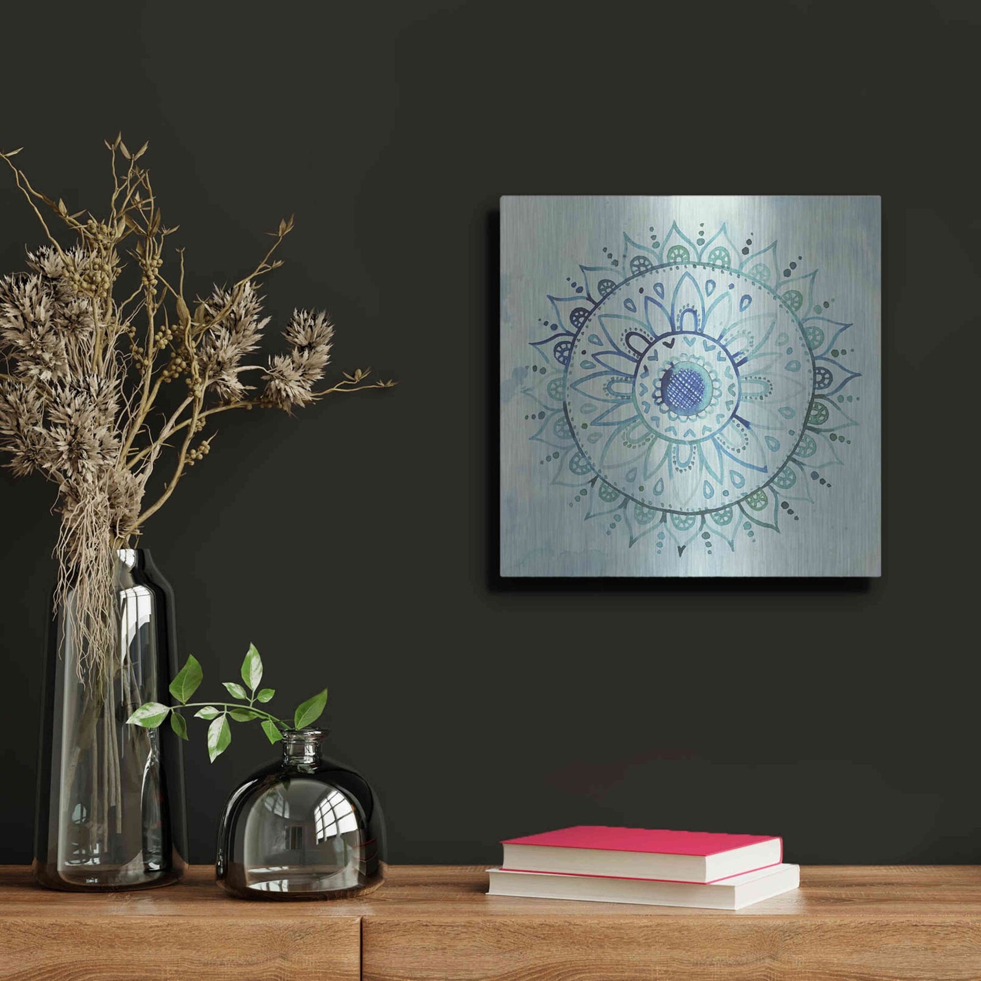 Luxe Metal Art 'Watercolor Mandala I' by Grace Popp, Metal Wall Art,12x12