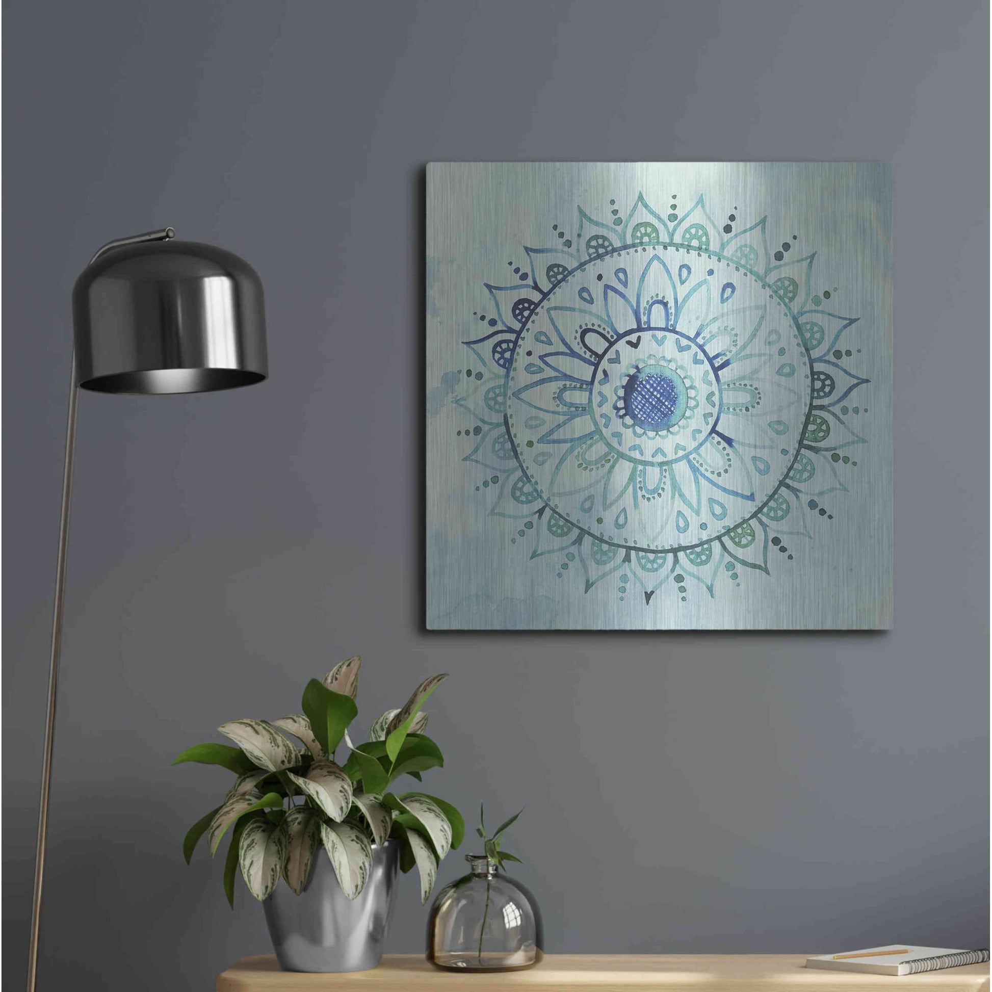 Luxe Metal Art 'Watercolor Mandala I' by Grace Popp, Metal Wall Art,24x24