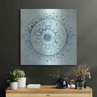 Luxe Metal Art 'Watercolor Mandala I' by Grace Popp, Metal Wall Art,24x24