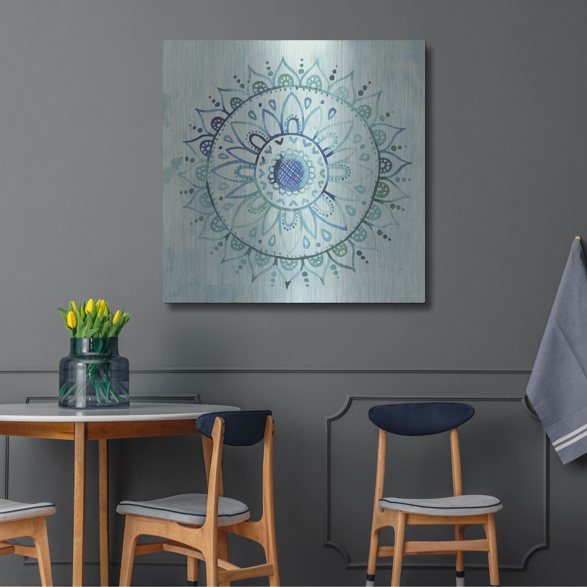Luxe Metal Art 'Watercolor Mandala I' by Grace Popp, Metal Wall Art,36x36