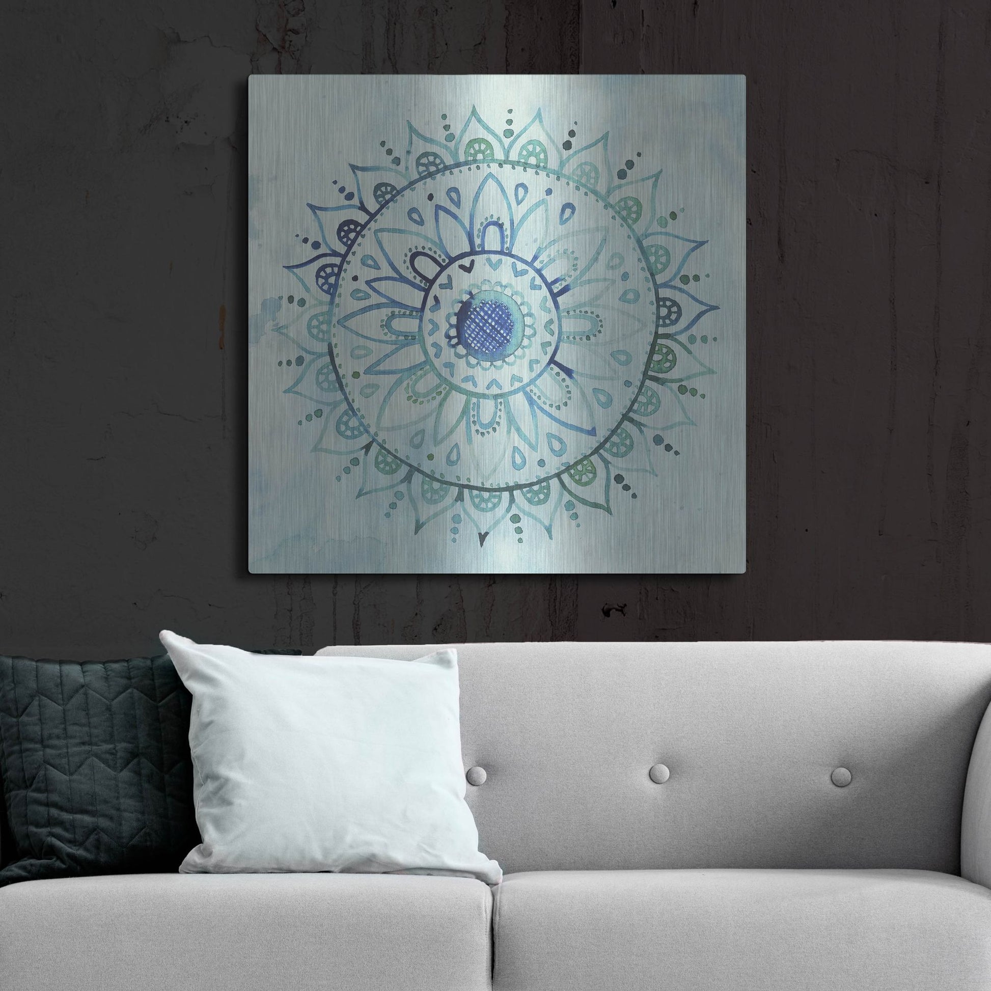 Luxe Metal Art 'Watercolor Mandala I' by Grace Popp, Metal Wall Art,36x36