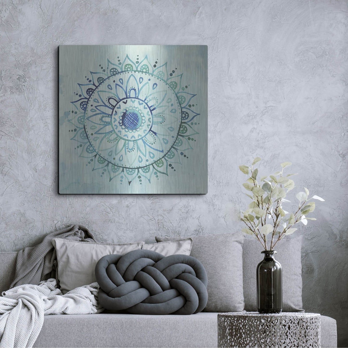 Luxe Metal Art 'Watercolor Mandala I' by Grace Popp, Metal Wall Art,36x36